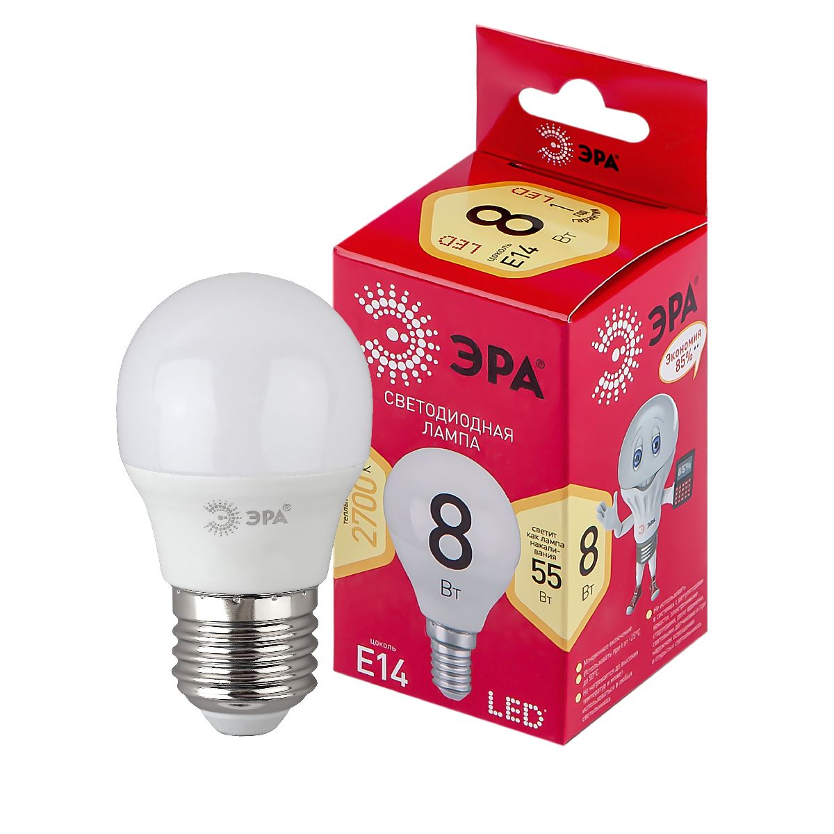 Лампа светодиодная Эра E14 8W 2700K LED P45-8W-827-E14 R Б0050697